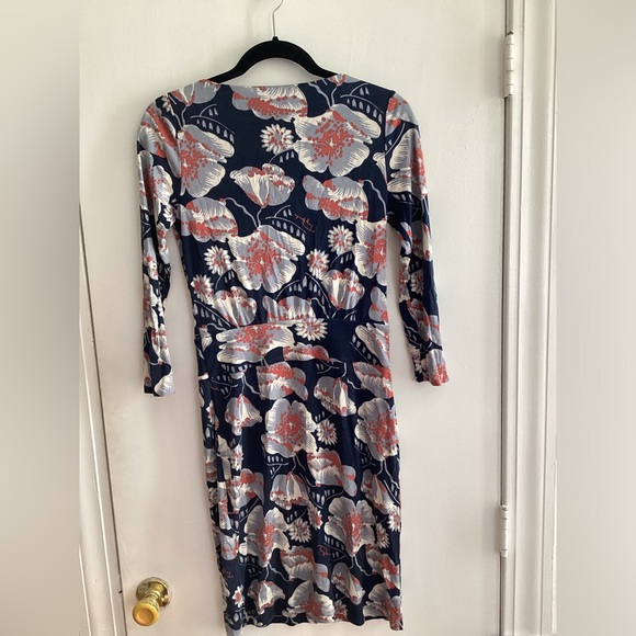 Tory Burch Womens Long Sleeve Dress Size S Navy and Grey Flowers Print - Picture 5 of 10